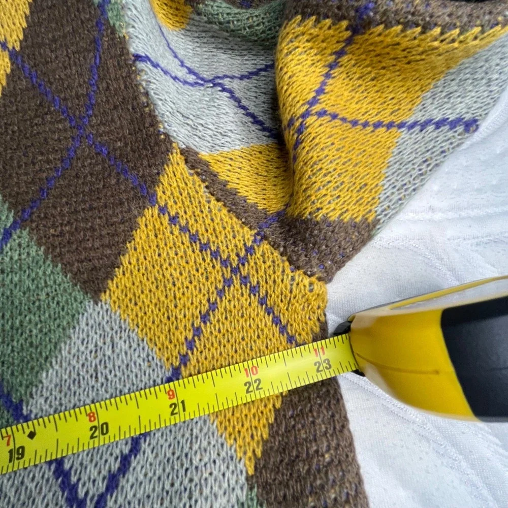 PacSun Mens Argyle Cardigan Yellow Green Brown V-Neck Button Front‎ Size M